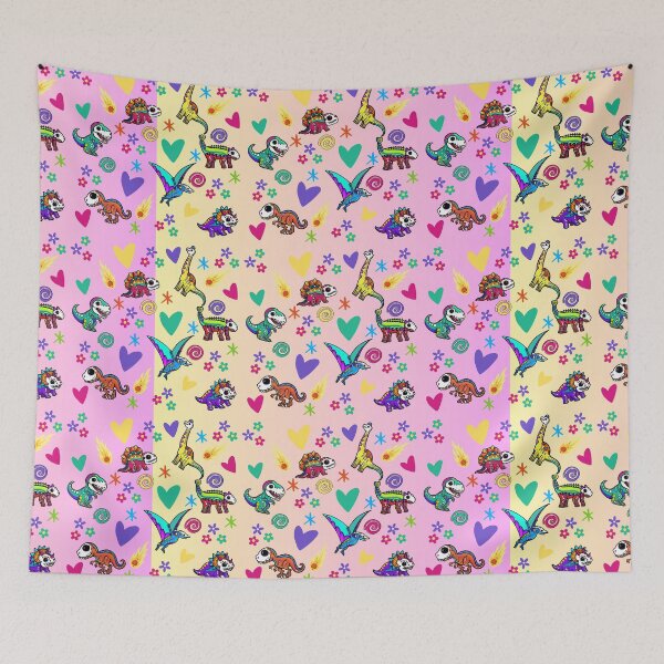 Item preview, Sugar Skull Dinos bright and colourful floral pattern pink designed and sold by Fr0mtheMachine.