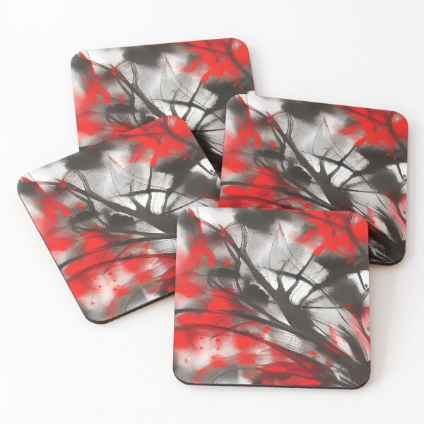 Item preview, Red Black White Scene Tree Branches and Christmas Red Leaves designed and sold by deniselynnimage.