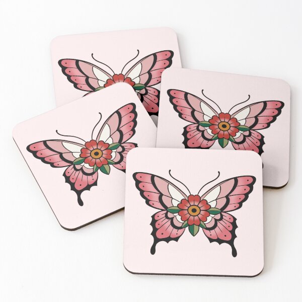 Item preview, American Traditional Pink Flower Butterfly designed and sold by adriaadamsco.