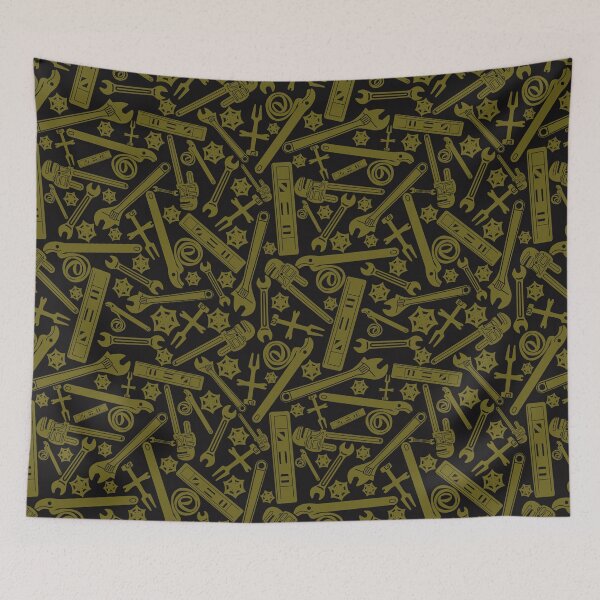 Item preview, Plumbing Tools Exclusive Pattern in Army Green on Black Background designed and sold by TheTradesStore.