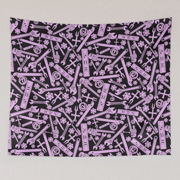 Item preview, Plumbing Tools Exclusive Pattern in Lilac Purple on Black Background designed and sold by TheTradesStore.