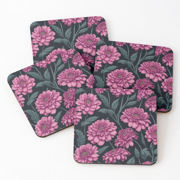 Item preview, Pink Zinnia Flower and Leaves Pattern on Black  designed and sold by GraphicsClub.