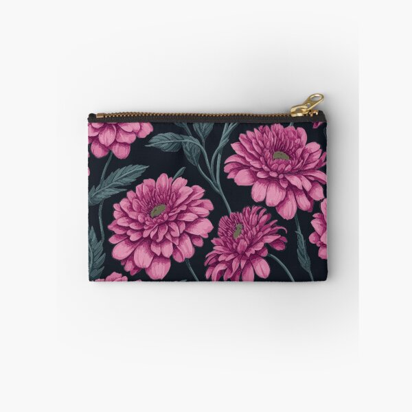 Item preview, Pink Zinnia Flower and Leaves Pattern on Black  designed and sold by GraphicsClub.