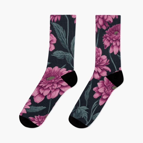 Item preview, Pink Zinnia Flower and Leaves Pattern on Black  designed and sold by GraphicsClub.
