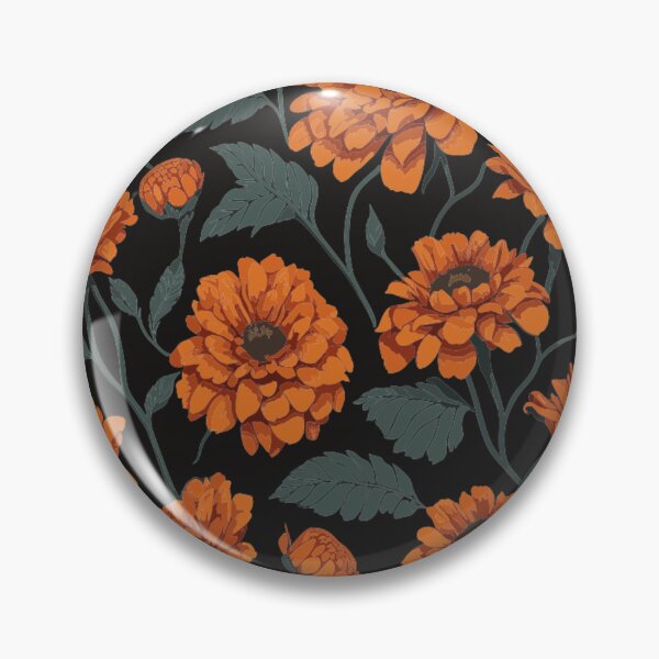 Item preview, Orange Zinnia Flower and Leaves Pattern on Black  designed and sold by GraphicsClub.
