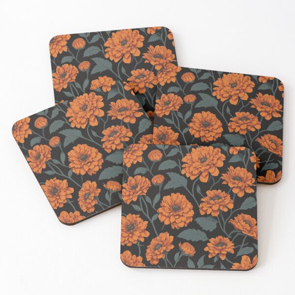 Item preview, Orange Zinnia Flower and Leaves Pattern on Black  designed and sold by GraphicsClub.