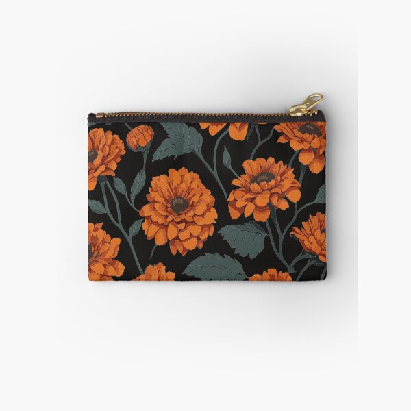 Item preview, Orange Zinnia Flower and Leaves Pattern on Black  designed and sold by GraphicsClub.