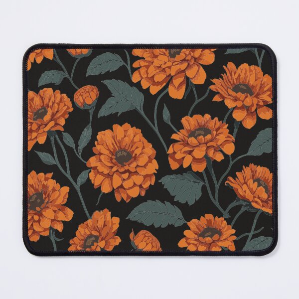 Item preview, Orange Zinnia Flower and Leaves Pattern on Black  designed and sold by GraphicsClub.