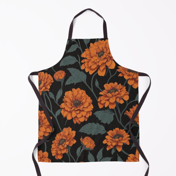 Item preview, Orange Zinnia Flower and Leaves Pattern on Black designed and sold by GraphicsClub.