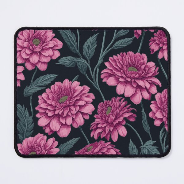 Item preview, Pink Zinnia Flower and Leaves Pattern on Black designed and sold by GraphicsClub.