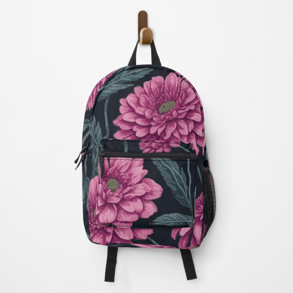 Item preview, Pink Zinnia Flower and Leaves Pattern on Black designed and sold by GraphicsClub.