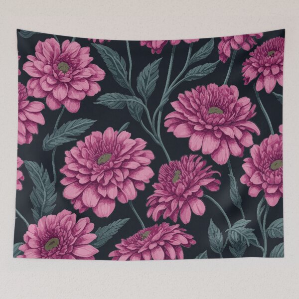 Item preview, Pink Zinnia Flower and Leaves Pattern on Black  designed and sold by GraphicsClub.