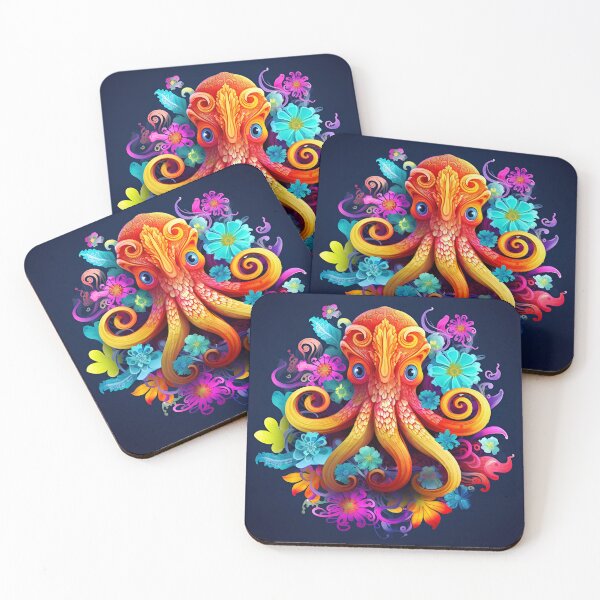 Item preview, Colorful floral octopus art print designed and sold by dcrc.