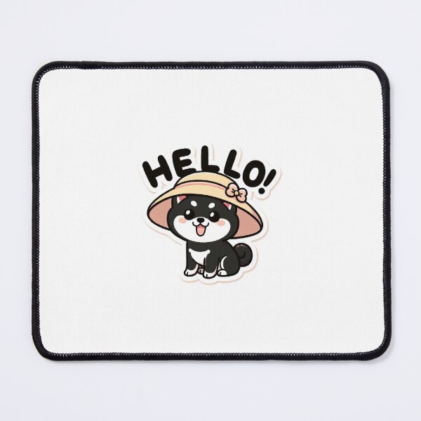 Artikelvorschau, Niedlicher kleiner schwarzer Shiba Inu mit größerem Hut und „Hallo“ entworfen und verkauft von Shibaken-RBshop.