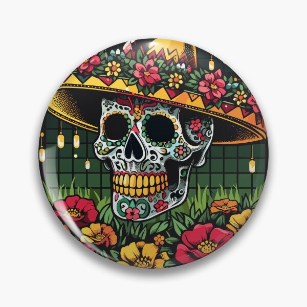 Item preview, Mexican skull with a charro hat and a bouquet of marigold flowers. designed and sold by yensyriv.