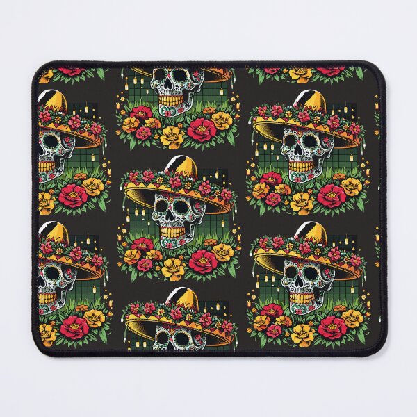 Item preview, Mexican skull with a charro hat and a bouquet of marigold flowers. designed and sold by yensyriv.