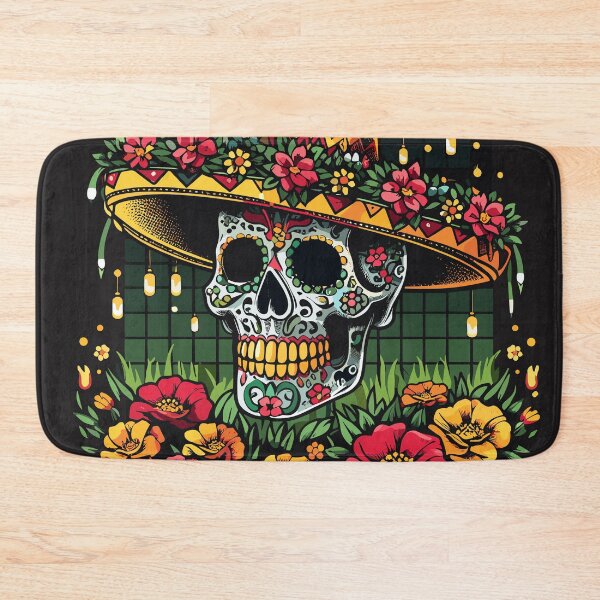 Item preview, Mexican skull with a charro hat and a bouquet of marigold flowers. designed and sold by yensyriv.