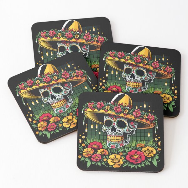 Item preview, Mexican skull with a charro hat and a bouquet of marigold flowers. designed and sold by yensyriv.