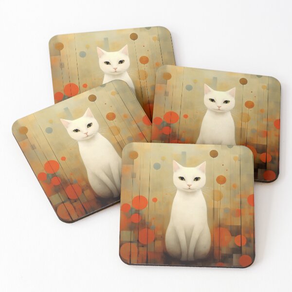 Item preview, Whispers of Serenity: White Cat in a Surreal Circle Sanctuary designed and sold by EnchantArtCo.