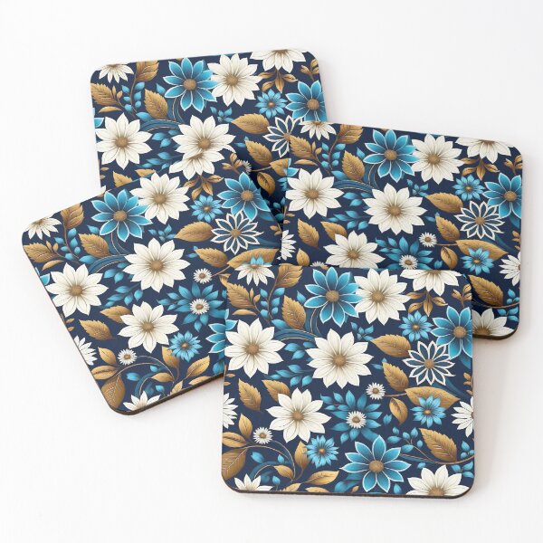 Item preview, a pattern of flowers and leaves on a blue designed and sold by Enga6.