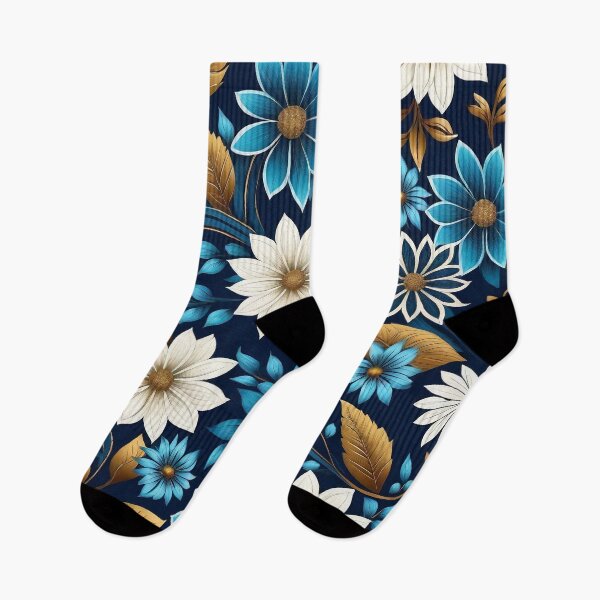 Item preview, a pattern of flowers and leaves on a blue designed and sold by Enga6.