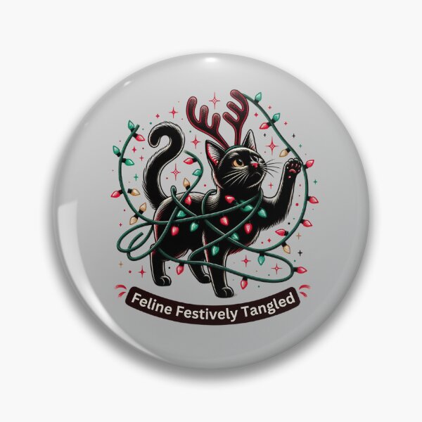 Item preview, Feline Festively Tangled, cute black Christmas Cat designed and sold by Hibiskusmond.