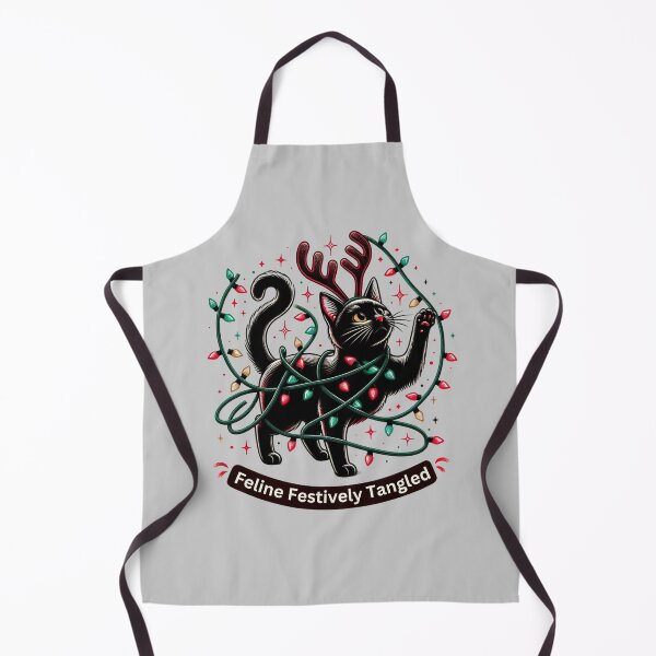 Item preview, Feline Festively Tangled, cute black Christmas Cat designed and sold by Hibiskusmond.