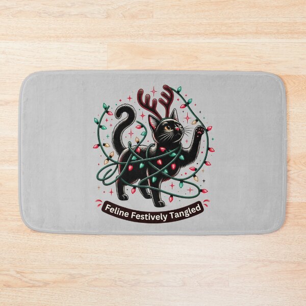 Item preview, Feline Festively Tangled, cute black Christmas Cat designed and sold by Hibiskusmond.