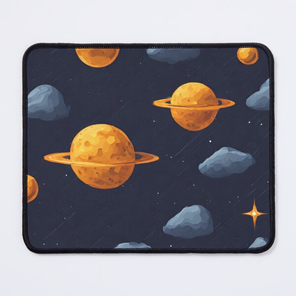 Item preview, seamless pattern of colorful planets and stars on a black background designed and sold by 2R2iShop.