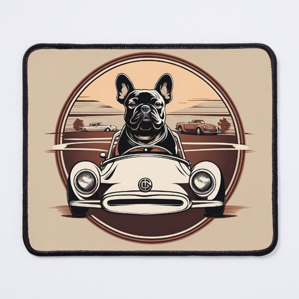 Item preview, French Bulldog Driving a Sports Racing Car Vintage Logo designed and sold by Ameiva-Apparel.