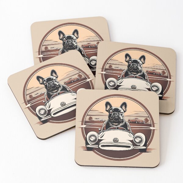 Item preview, French Bulldog Driving a Sports Racing Car Vintage Logo designed and sold by Ameiva-Apparel.