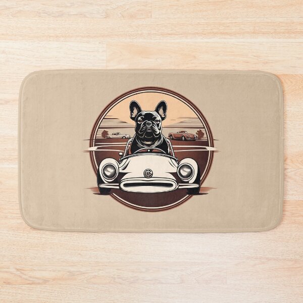 Item preview, French Bulldog Driving a Sports Racing Car Vintage Logo designed and sold by Ameiva-Apparel.