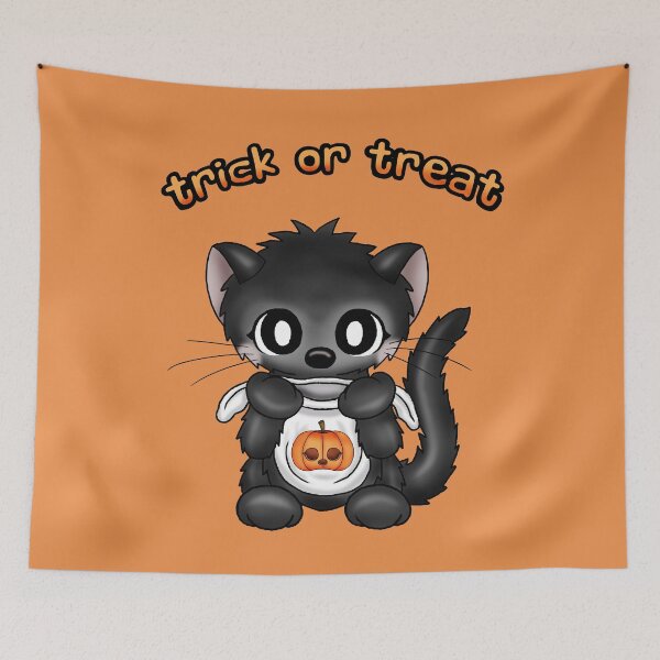 Item preview, cute black halloween cat trick or treat designed and sold by Pezi-Creation.
