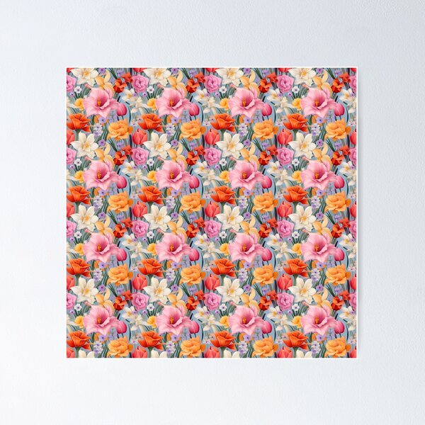 Aperçu de l'œuvre Motif de composition florale printanière comportant des jonquilles, des tulipes et des crocus créée et vendue par BloomPattern.