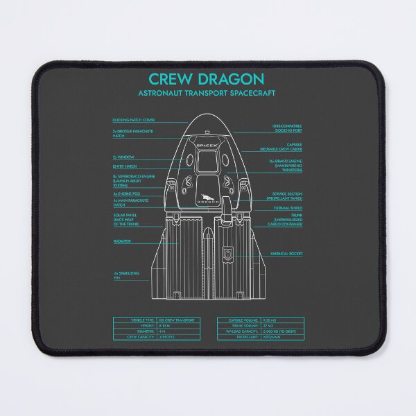 Artikelvorschau, Crew Dragon Spacecraft (Grey and Turquoise Blueprint) entworfen und verkauft von BGALAXY.