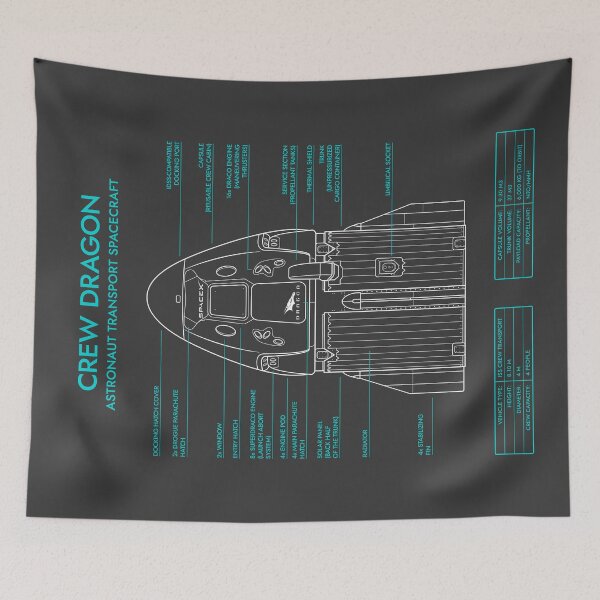 Item preview, Crew Dragon Spacecraft (Grey and Turquoise Blueprint) designed and sold by BGALAXY.
