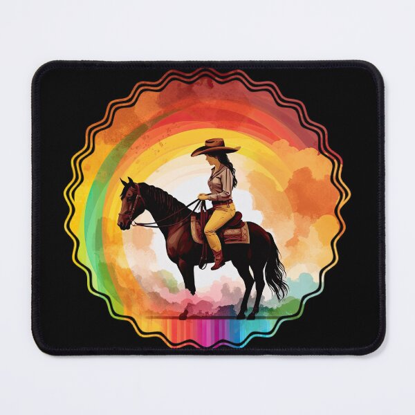 Item preview, Cowgirl Western design on a horse in the sunset designed and sold by WallGemsArt.