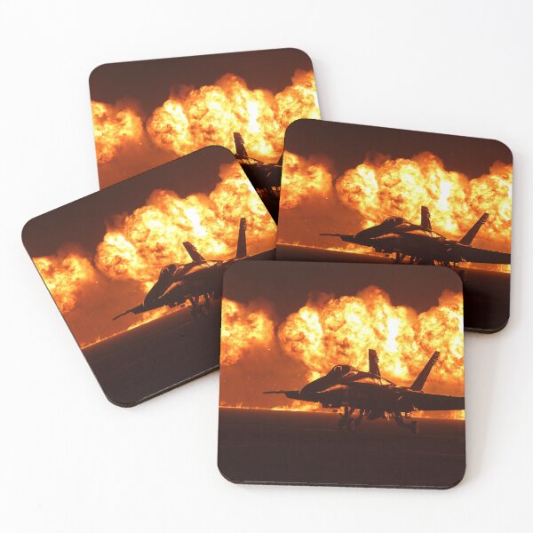 Item preview, STK109043M-Flames explode behind an F/A-18 Hornet. designed and sold by StocktrekImages.