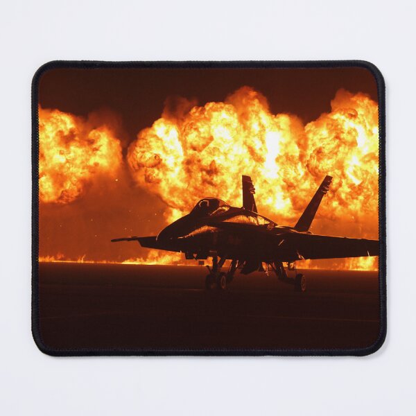 Item preview, STK109043M-Flames explode behind an F/A-18 Hornet. designed and sold by StocktrekImages.