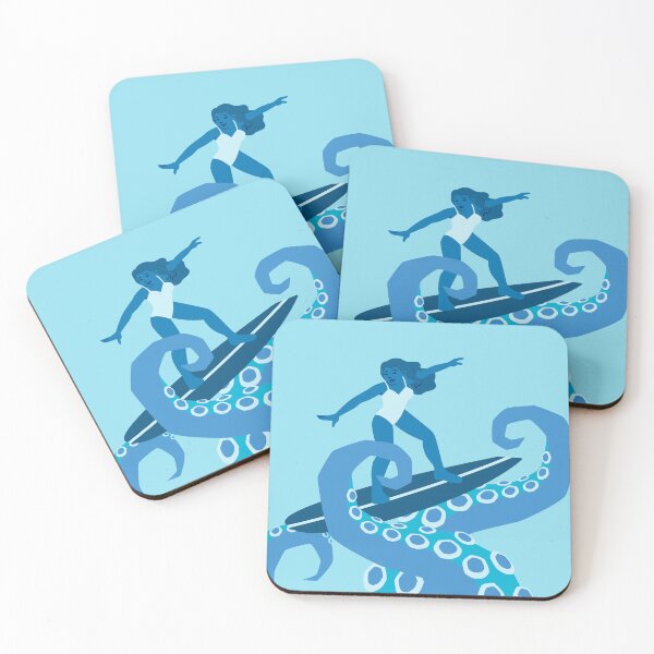 Item preview, Woman Surfing on Octopus Legs Ocean Vibes designed and sold by Shaka-Surf-Tees.