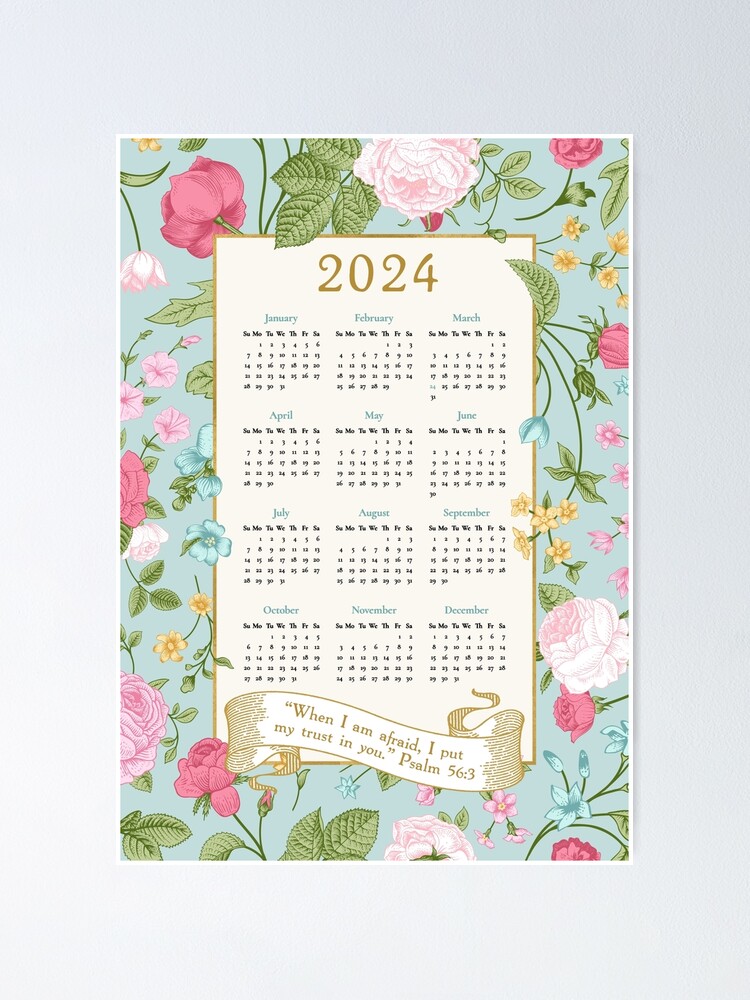 Poster for Sale avec l'œuvre « Calendrier 2024 (Fleurs Vintage) » de  l'artiste Paper Bee Gift Shop
