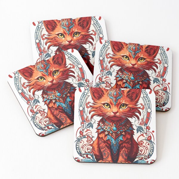 Item preview, Cute Orange Kitty tribal art retro vintage design designed and sold by BorgSpareParts.