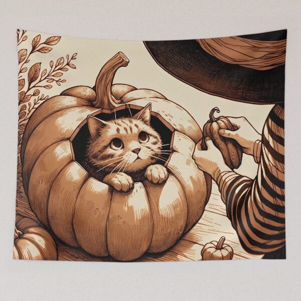 Item preview, Kitten Inside Pumpkin, Witch Nearby designed and sold by PictorialWhimsy.