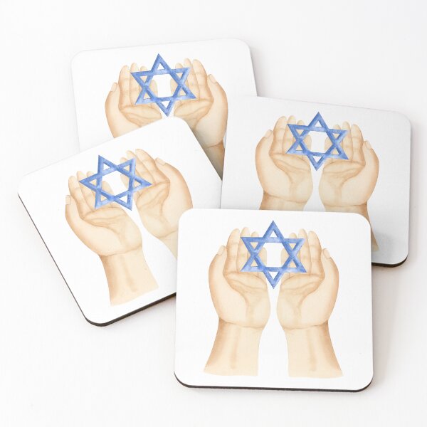 Item preview, Stand with Israel print with hands holding blue star of David, Jewish stickers, support and pray for Israel magnets, proud to be Jew t shirts designed and sold by Elena Malgina.