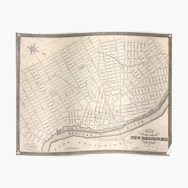 Vintage Map of New Brunswick NJ (1837) Poster