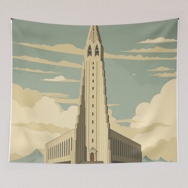 Item preview, A Vintage Travel Illustration of the Hallgrímskirkja in Reykjavik - Iceland  designed and sold by GoodOldVintage.