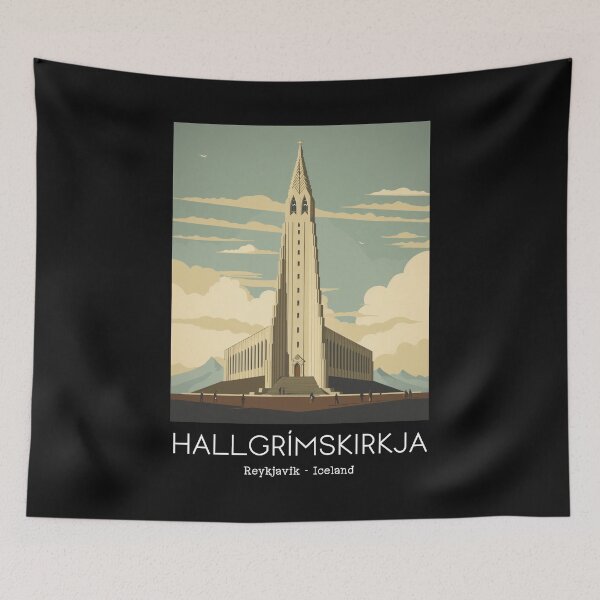 Item preview, A Vintage Travel Illustration of the Hallgrímskirkja in Reykjavik - Iceland  designed and sold by GoodOldVintage.
