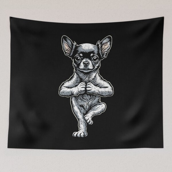 Aperçu de l'œuvre Chihuahua Yoga Chien Chiot Chiens drôles Asana Tree Pose créée et vendue par GrandeDuc.