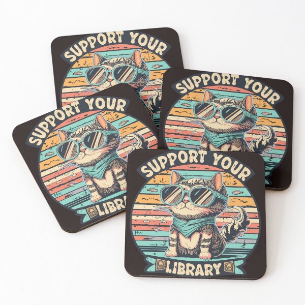 Item preview, Support Your Local Library Reading Vintage retro sunset Cat Readers Books Lovers designed and sold by sadedream.