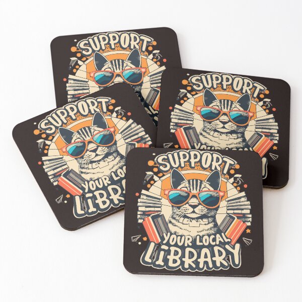 Item preview, Support Your Local Library Reading Vintage retro sunset Cat Books Lovers designed and sold by sadedream.